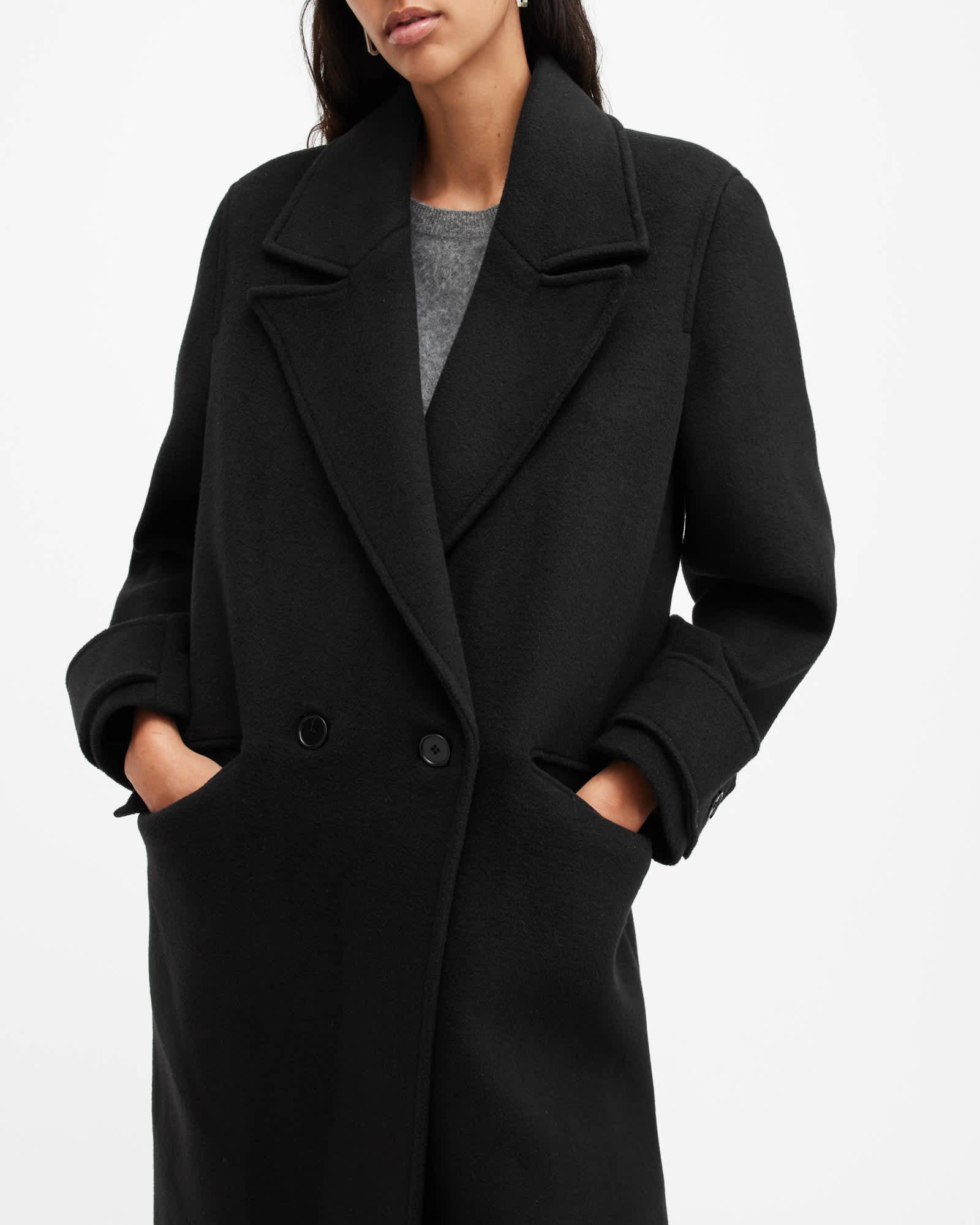 Mabel Double Breasted Oversized Coat Black | ALLSAINTS US Product Image