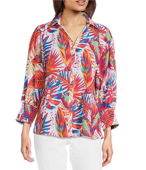 Ali Miles Floral Woven Point Collar 3/4 Sleeve Tunic Product Image