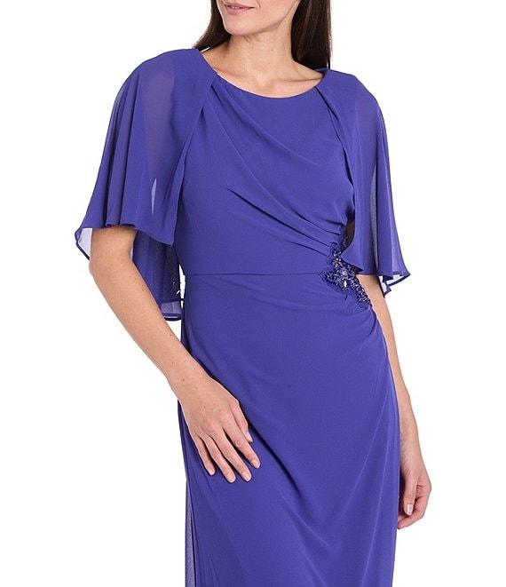 R & M Richards Crew Neck Short Flutter Sleeve Beaded Waist Flower Detail Sheath Dress Product Image