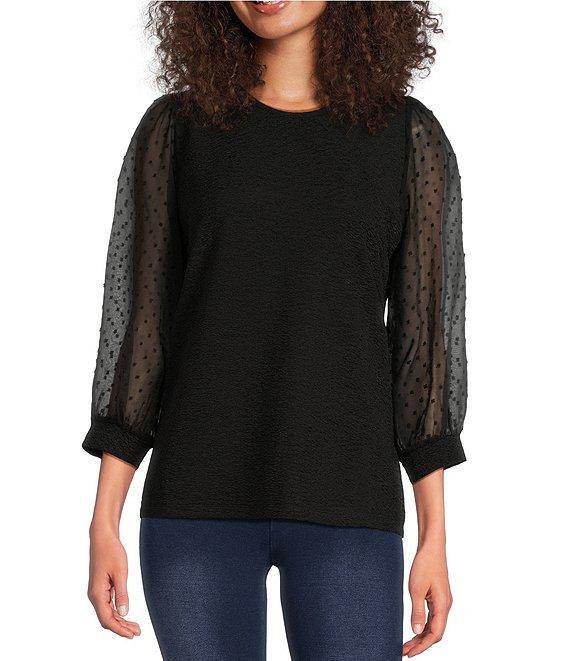 Calessa Textured Knit Crew Neck Balloon Sleeve Top Product Image