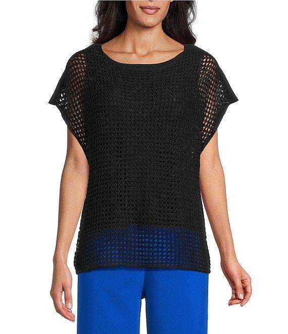 Investments Petite Size Short Sleeve Crew Neck Open Stitch Top Product Image