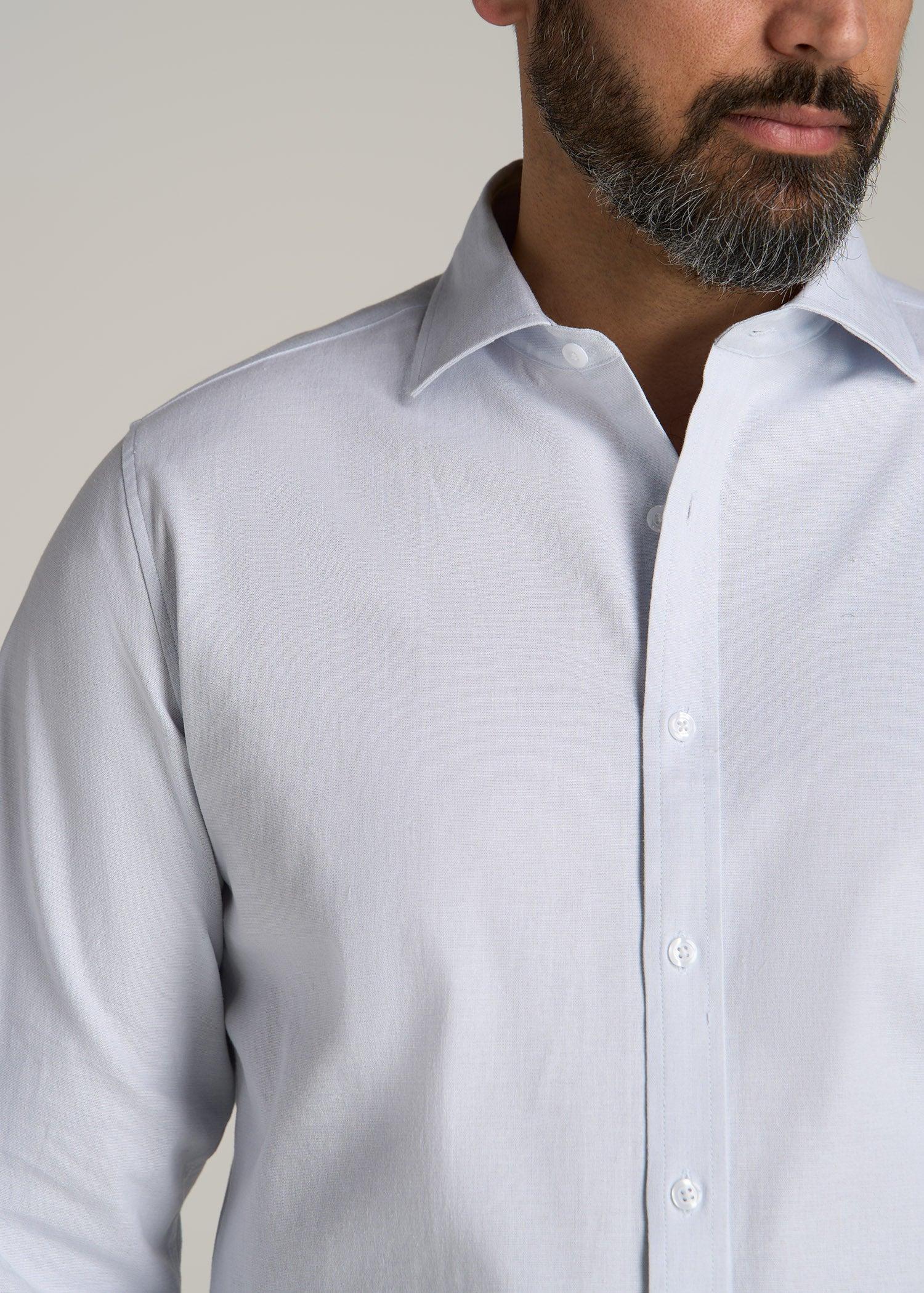 Stretch Linen Dress Shirt for Tall Men in Light Blue Male Product Image