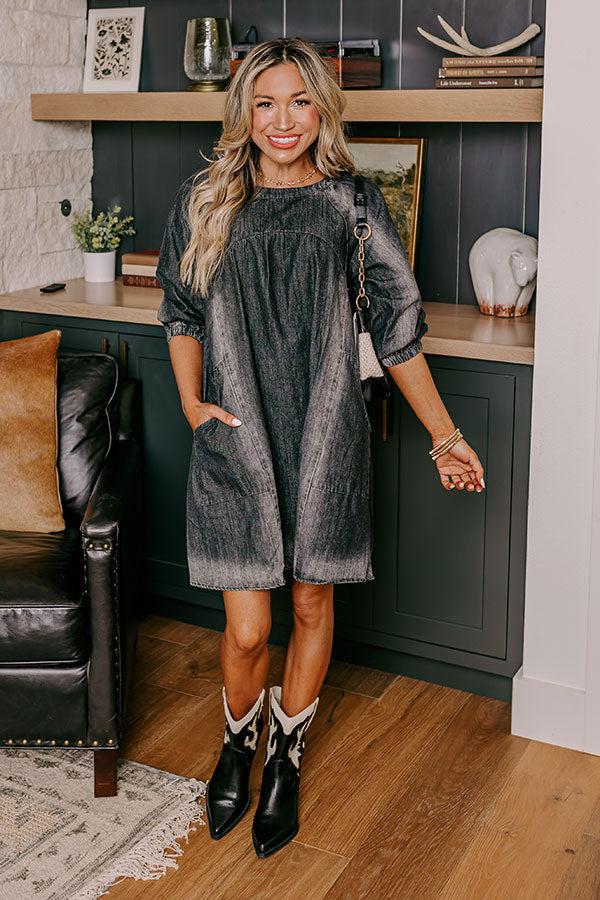 Loving Smiles Denim Mini Dress in Vintage Black Product Image
