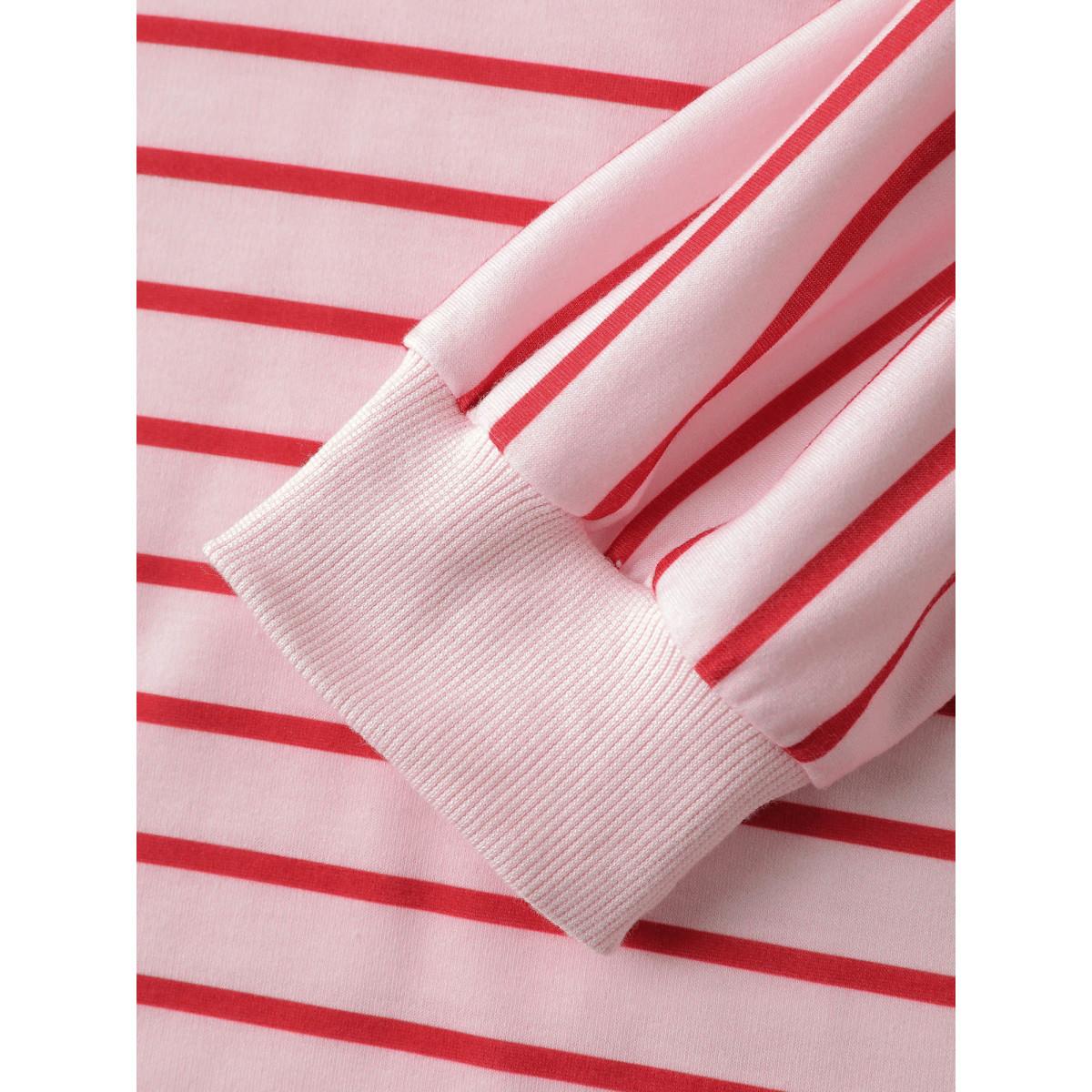 Plus Size Stripe Snap Button Round Neck Sweatshirt Women MistyRose Leisure Round Neck Casual Sweatshirts BloomChic 30/6X Product Image