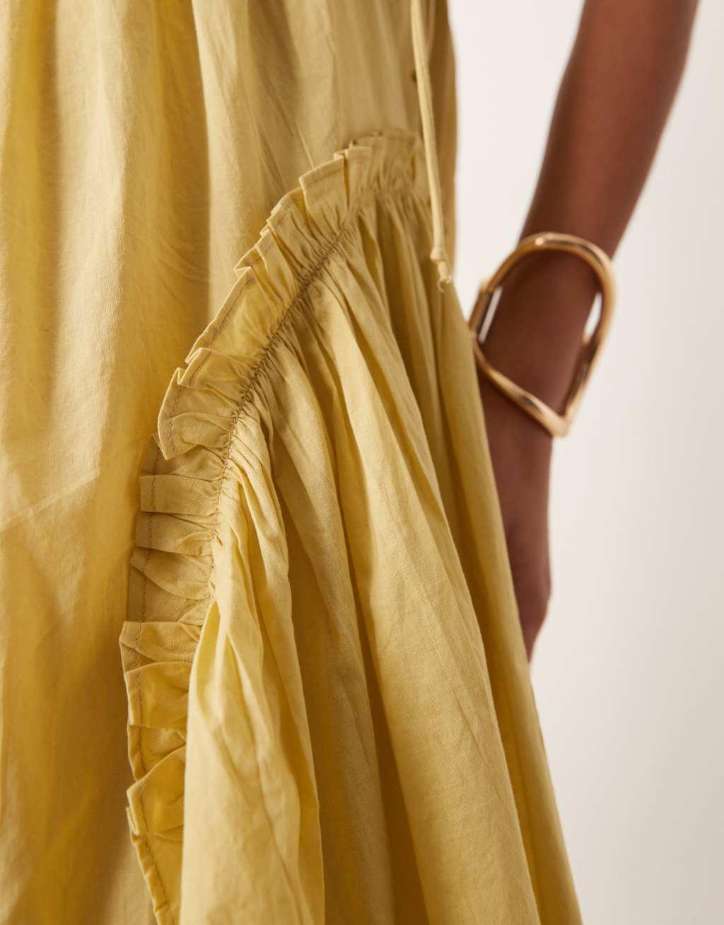 ASOS DESIGN babydoll mini dress with ruffle hem in washed lime Product Image