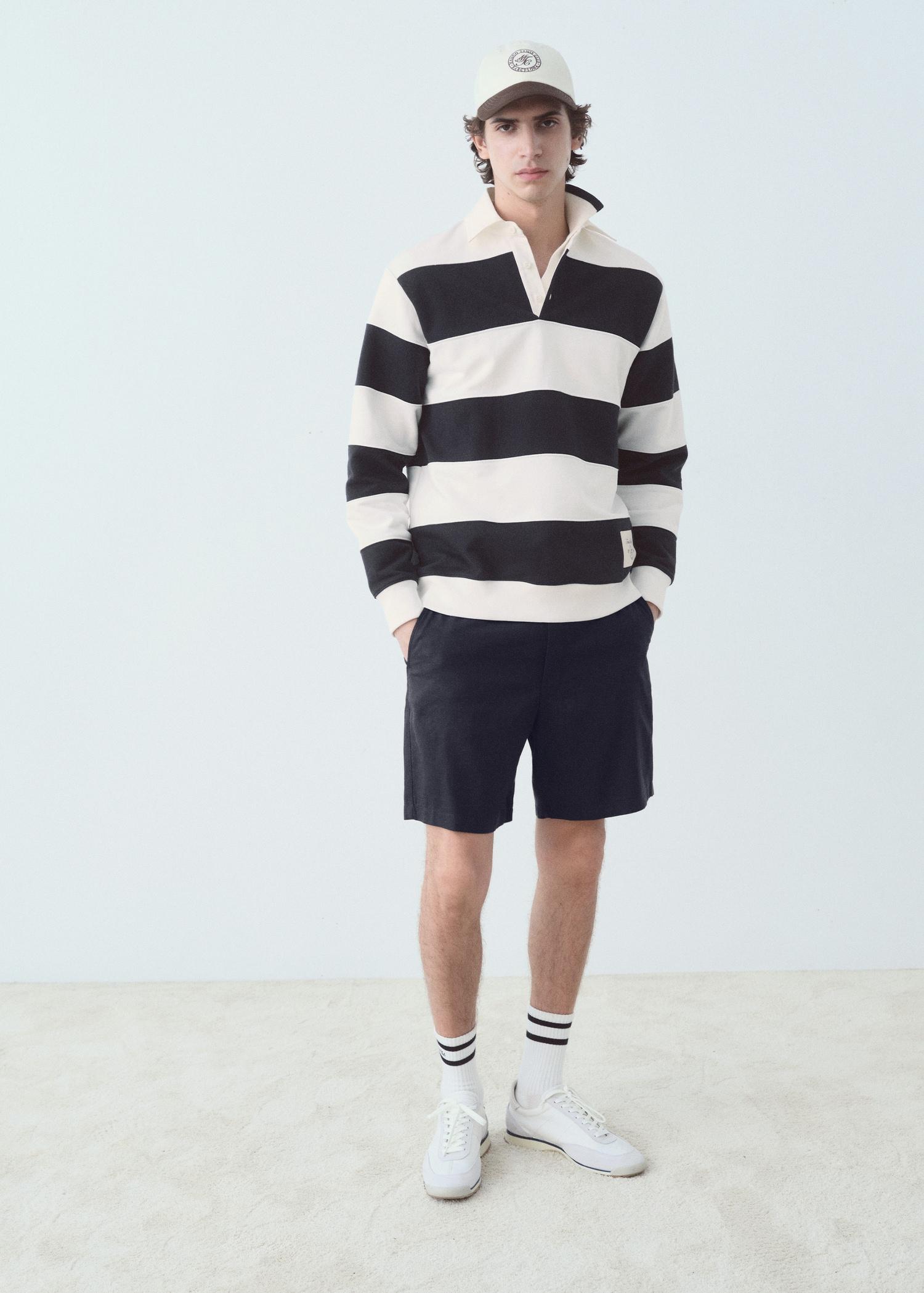 Striped polo-neck sweatshirt - Men | MANGO USA Product Image