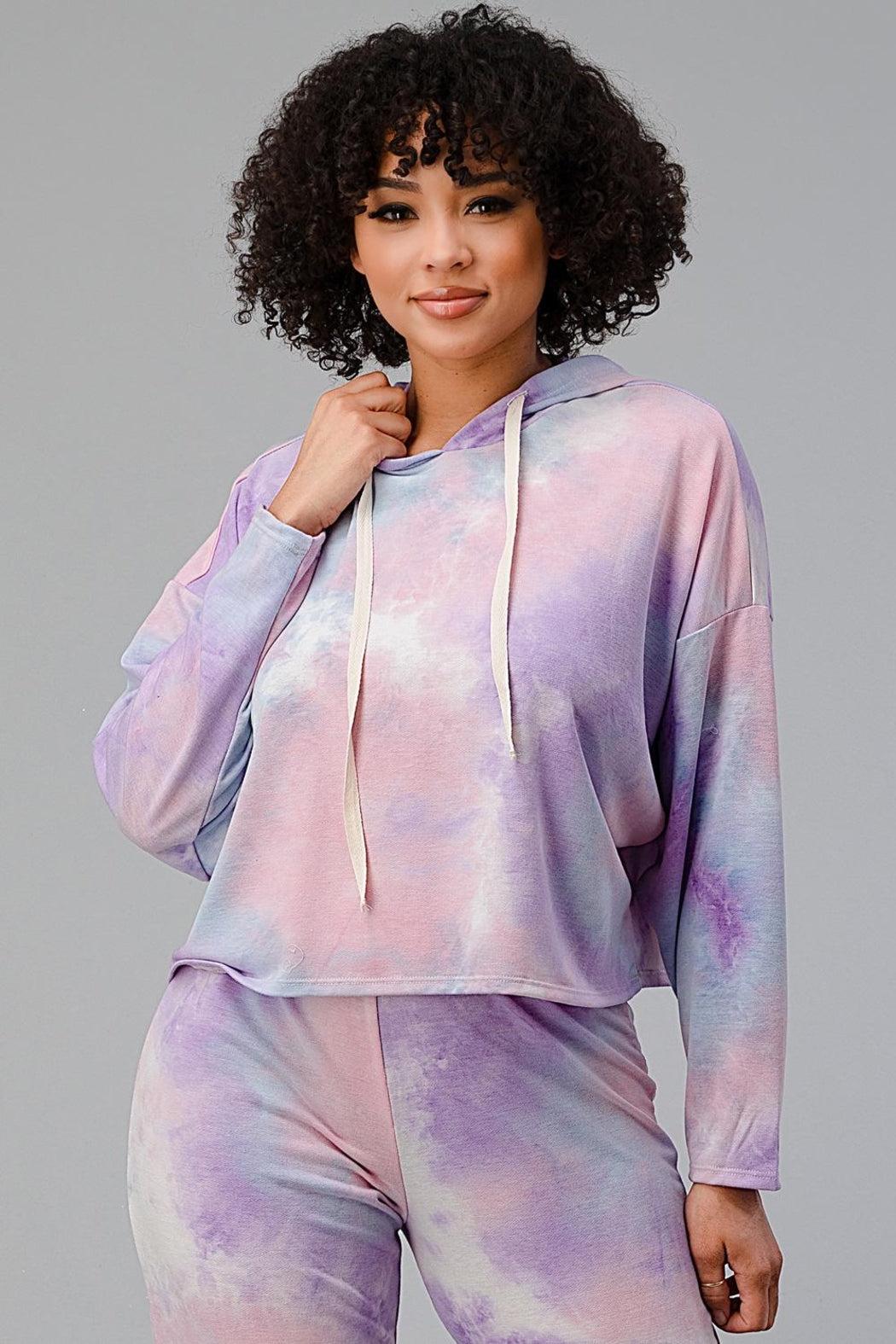 Tie Dye Hooded Sweat Shirts Jogger Lounge Wear Set Product Image