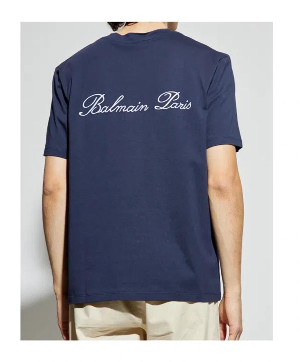 BALMAIN Signature Logo T-shirt In Blue Product Image