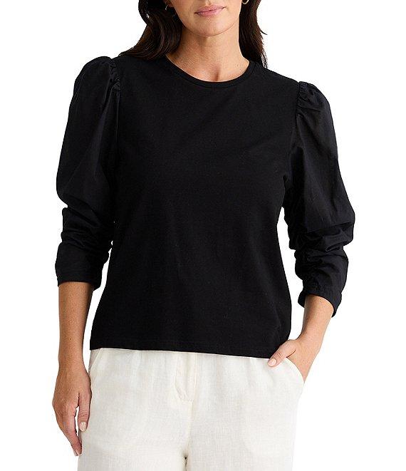 Brave + True 3/4 Gathered Puff Sleeve Crew Neck Top Product Image