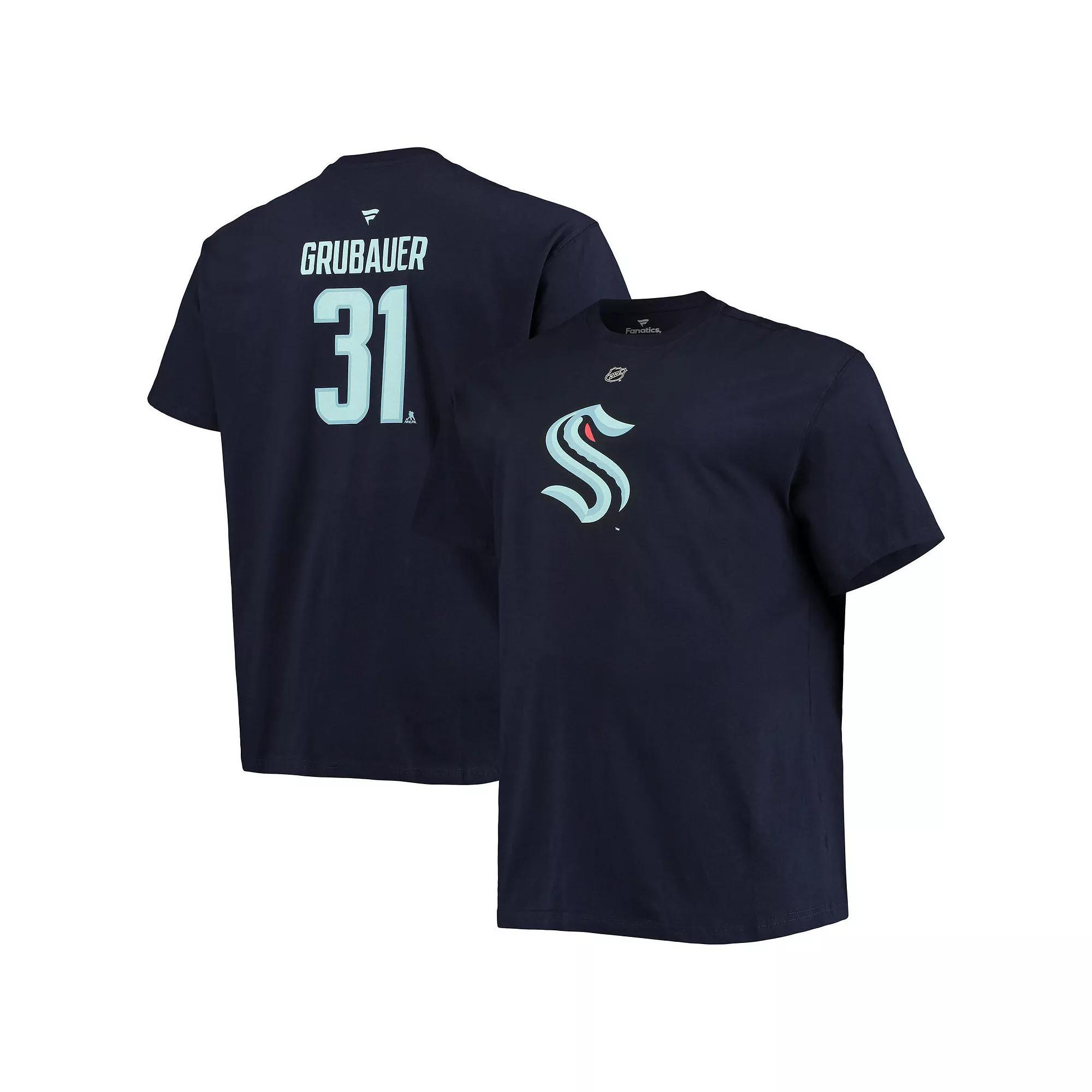 Men's Fanatics Branded Philipp Grubauer Deep Sea Blue Seattle Kraken Big & Tall Name & Number T-Shirt,  Product Image