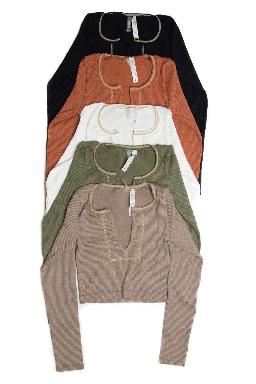 Sporty Notch Neck Long Sleeve Shirt Product Image