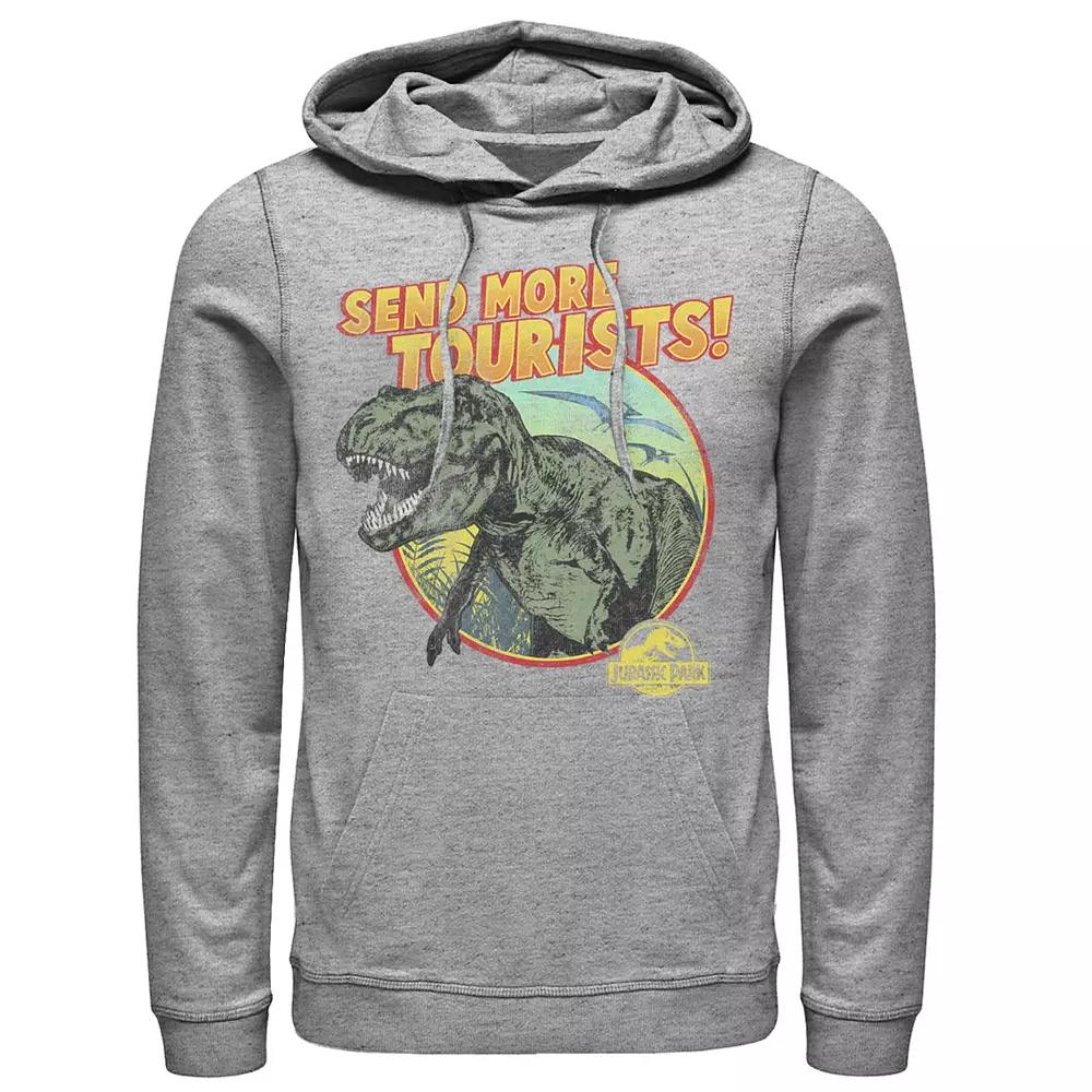 Men's Jurassic Park T-Rex Send More Tourists Hoodie, Size: Large, Athletic Grey Product Image