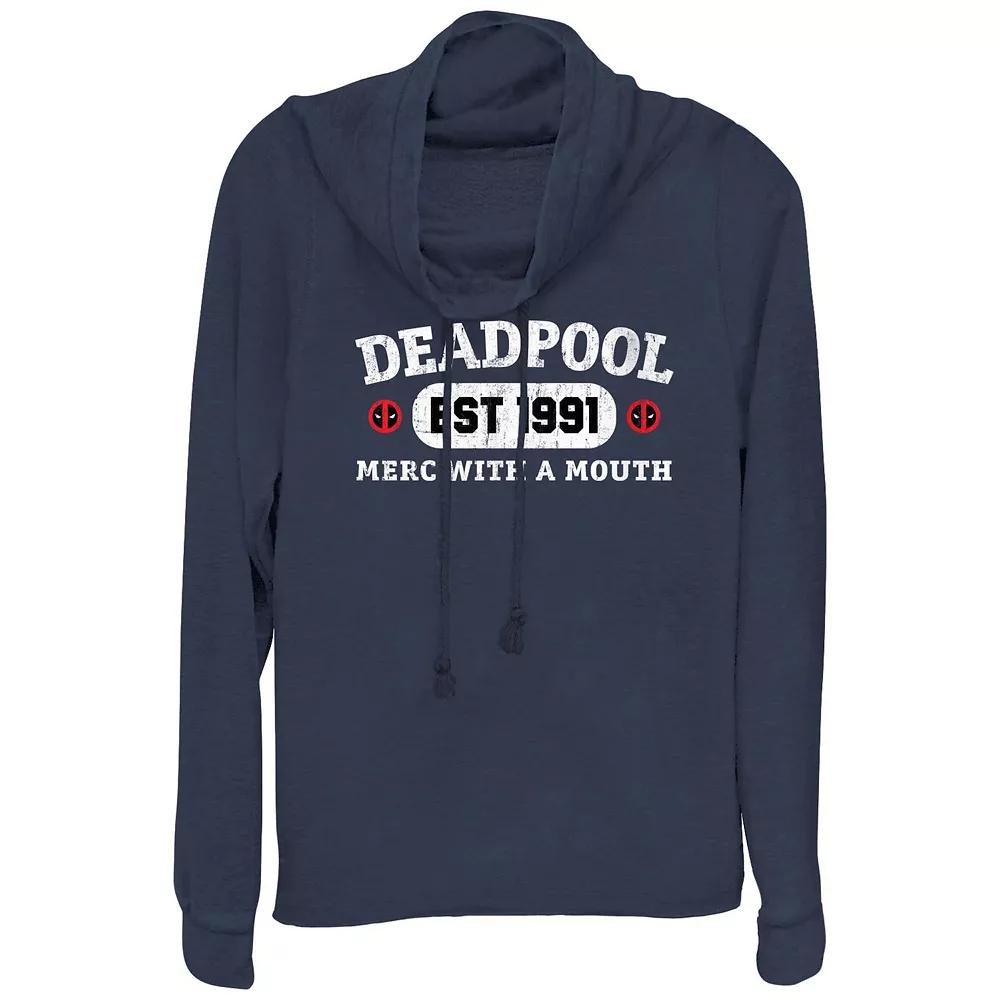 Plus Size Marvel Deadpool Est. 1991 Merc With A Mouth Cowlneck Graphic Lightweight Long Sleeve, Women's, Size: 3XL, Blue Product Image