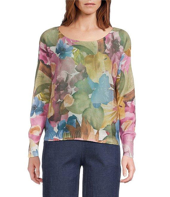 M Made in Italy Printed Boat Neck Long Sleeve Knit Top Product Image