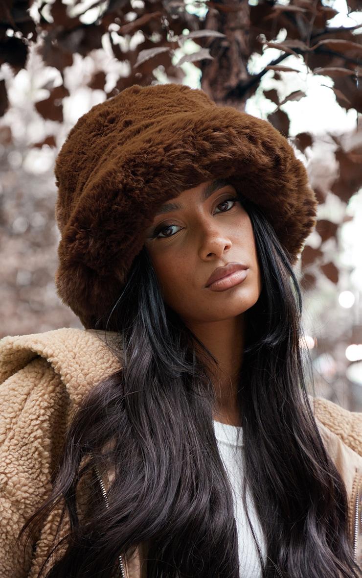 Chocolate Soft Faux Fur Oversized Hat Product Image