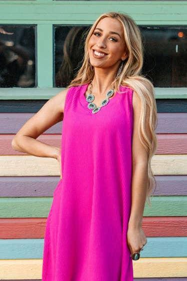 Ribbed V-Neckline Dress: Tropical Violet Product Image