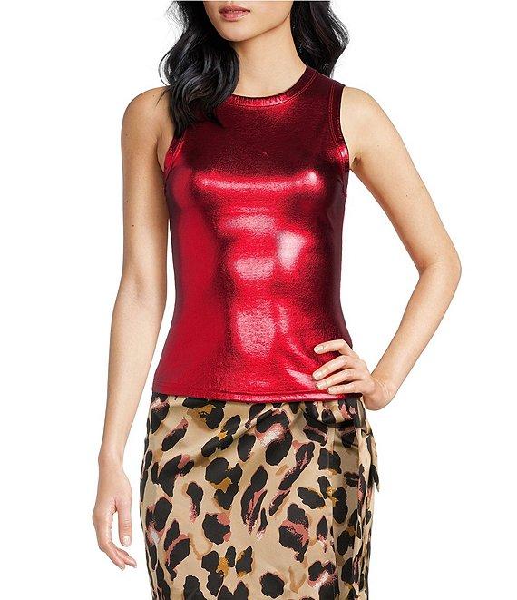 Never Fully Dressed Ribbed Metallic Crew Neck Sleeveless Tank Top Product Image