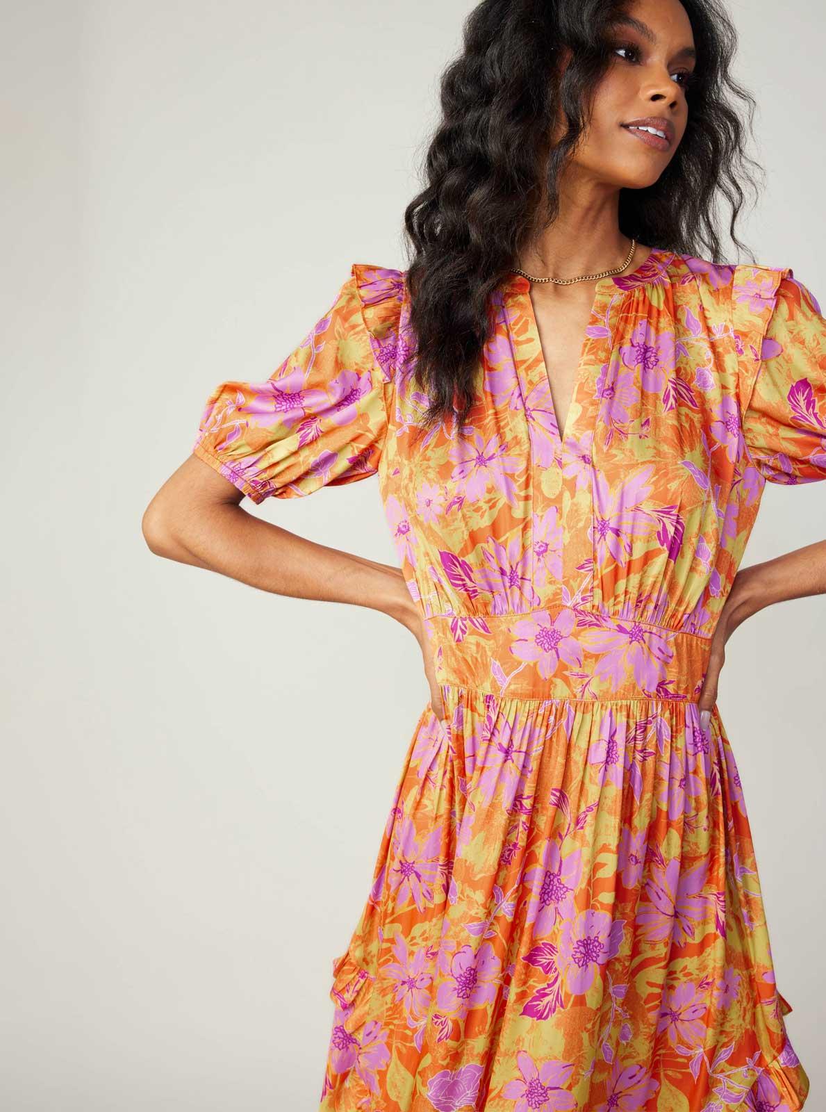 Floral Print Ruffle Detail Midi Dress Product Image