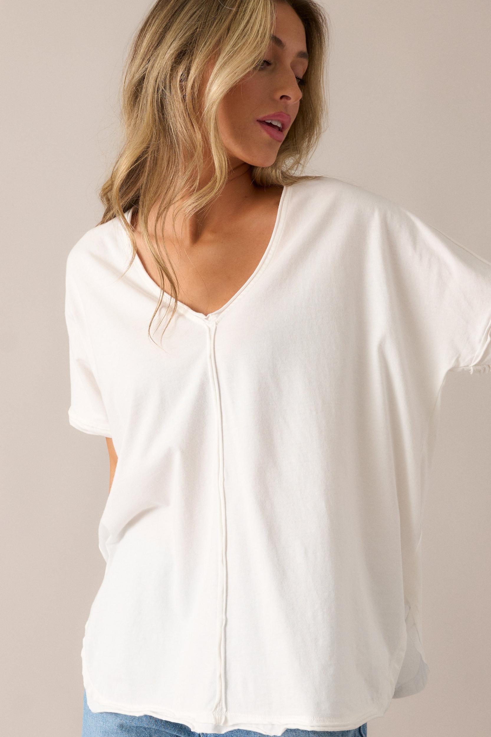 Make Room Cotton White V-Neckline Top Product Image
