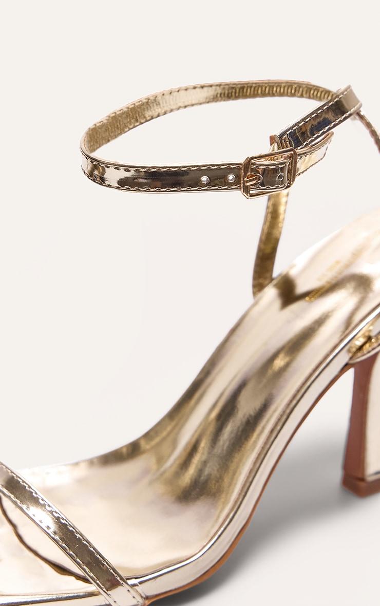 Gold Wide Fit PU Square Toe Barely There Mid Heeled Sandals Product Image