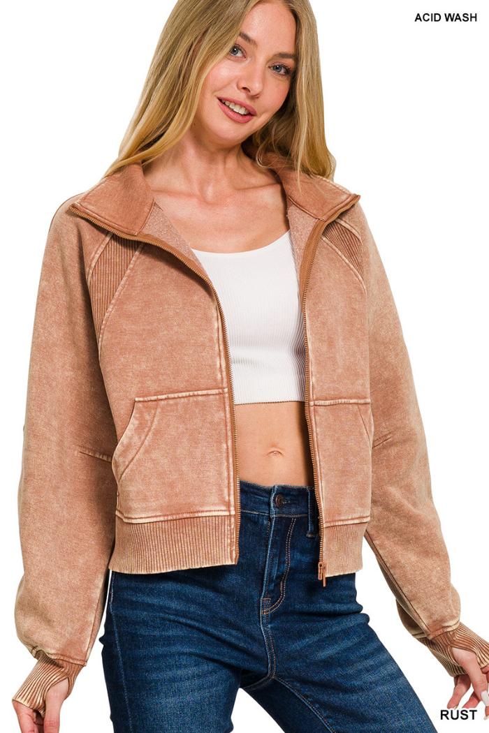 Acid wash zip up fleece jacket Product Image