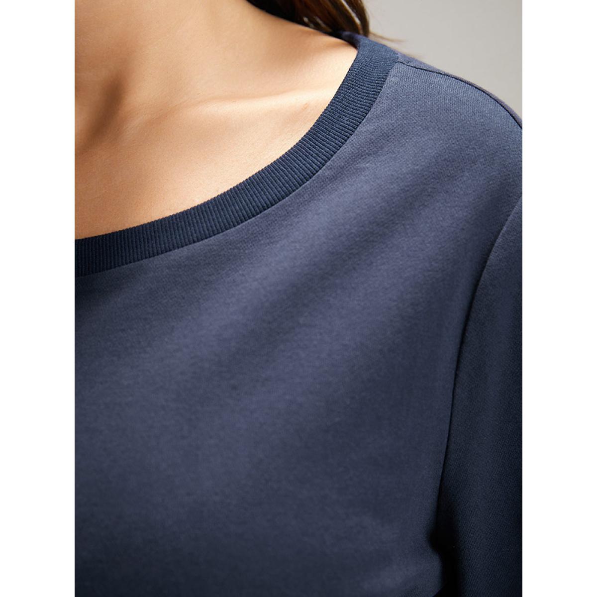 Plus Size Cotton Curved Hem Elastic Cuffs Sweatshirt Women Indigo Casual Elastic cuffs Round Neck Dailywear Sweatshirts BloomChic 22-24/3X Product Image