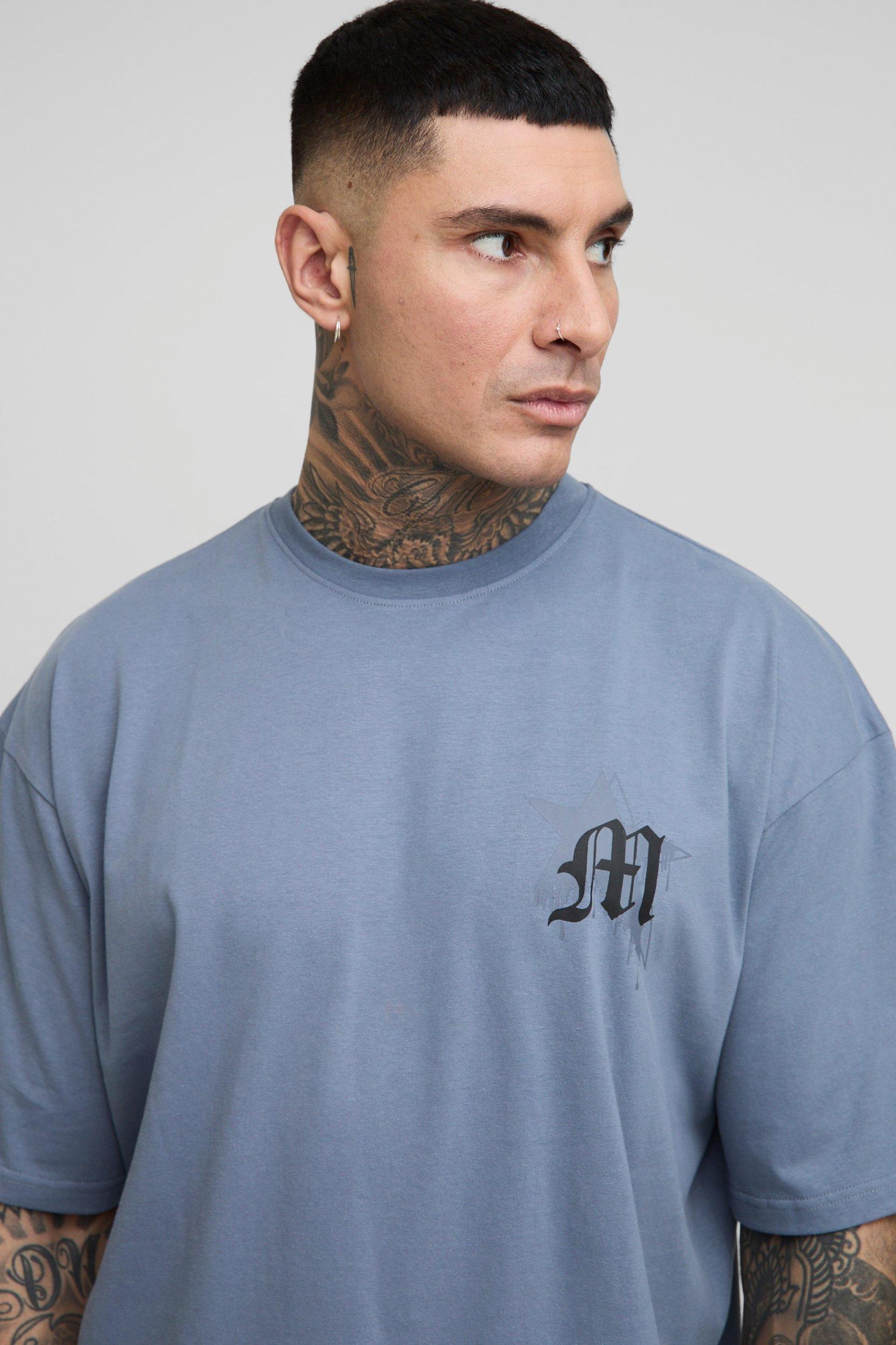 Tall Oversized Boxy Spray Paint Print T-Shirt & Slim Gusset Jogger Tracksuit | boohooMAN USA Product Image