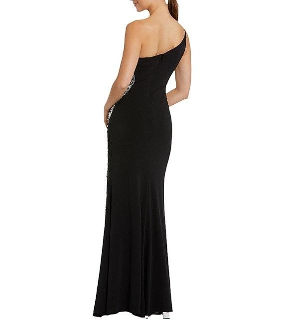 Mac Duggal One Shoulder Beaded Side Detail Jersey Column Gown Product Image