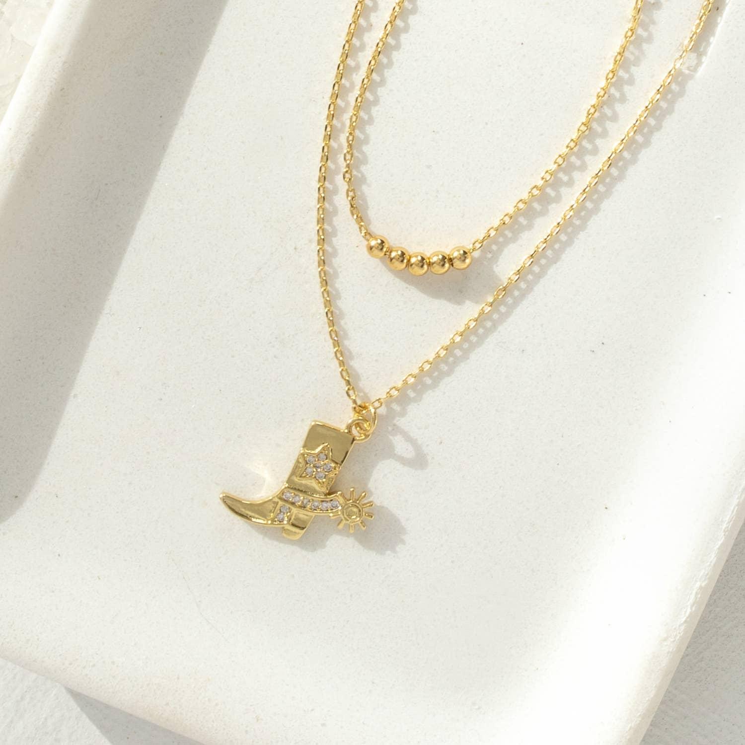 Glitzy Cowgirl Boot Double Necklace Product Image