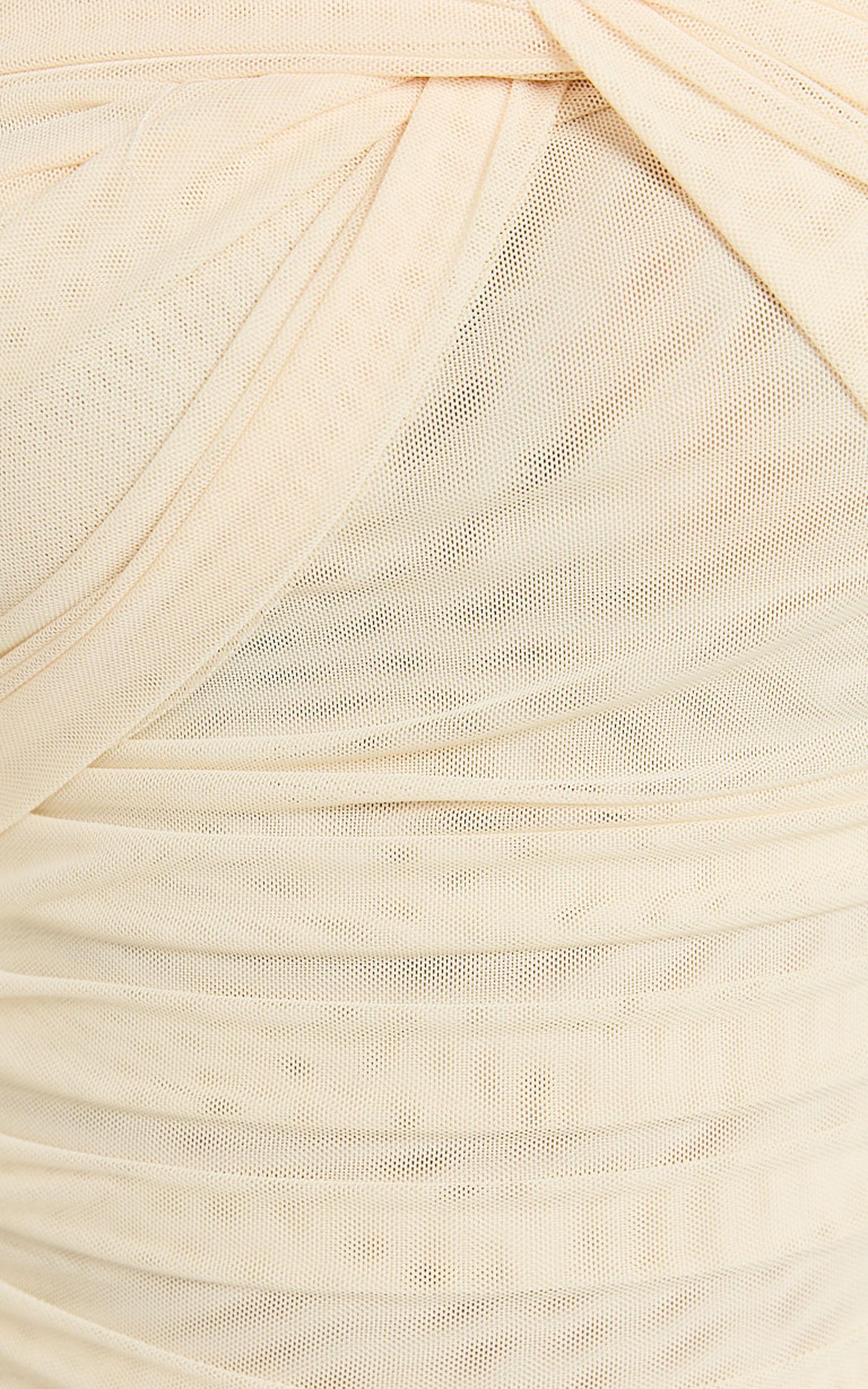 Carina Bodysuit - Twist Front Off Shoulder Mesh Bodysuit in Cream Product Image