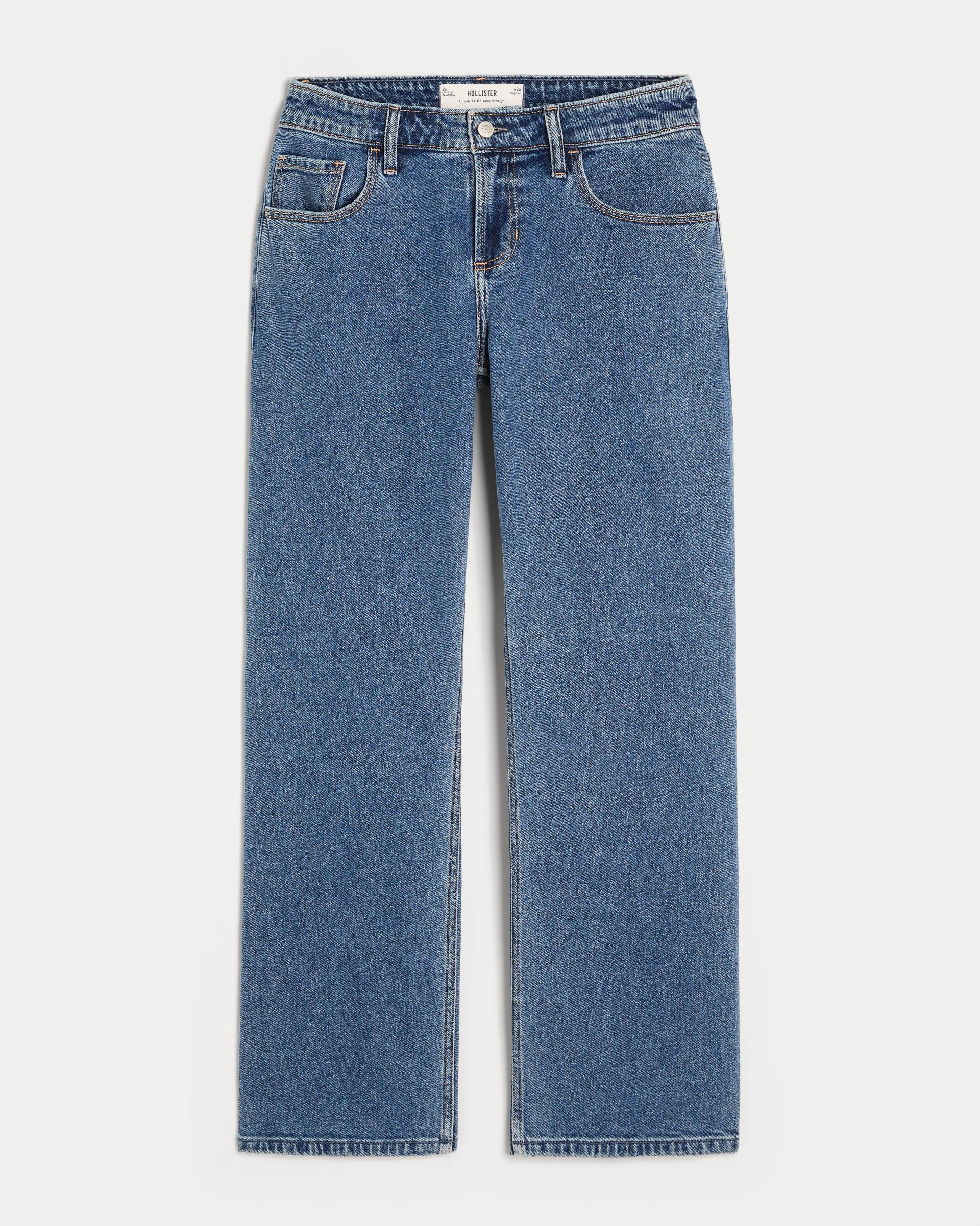 Low-Rise Medium Wash Relaxed Straight Jeans Product Image
