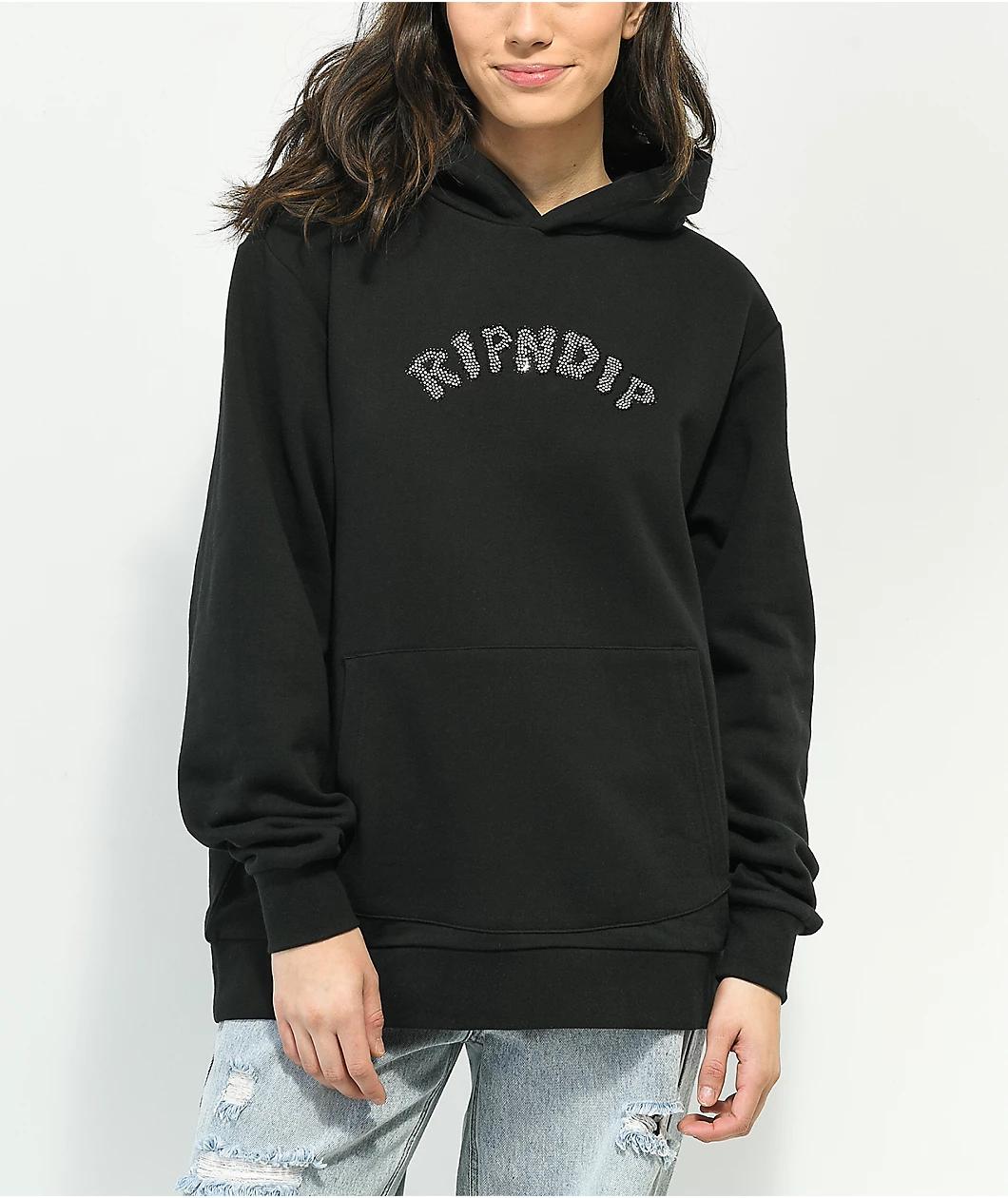 RIPNDIP Sent From Heck Black Rhinestone Hoodie Product Image