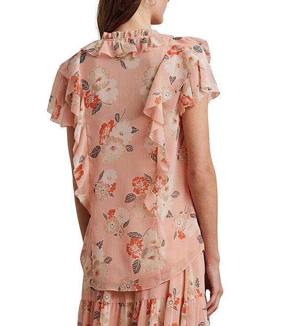Lauren Ralph Lauren Floral Crinkle Georgette V-Neck Flutter Short Sleeve Blouse Product Image