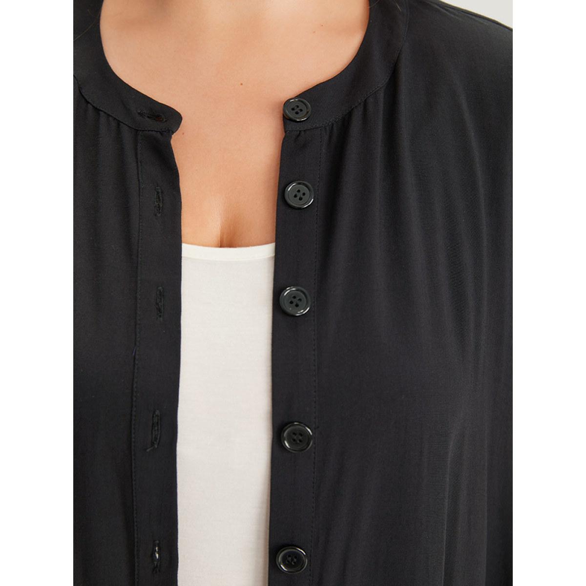 Plus Size Supersoft Essentials Plain Button Through Dolman Sleeve Ruffle Hem Kimono Women Black Casual Plain Pocket Dailywear Kimonos BloomChic 18-20/2X Product Image