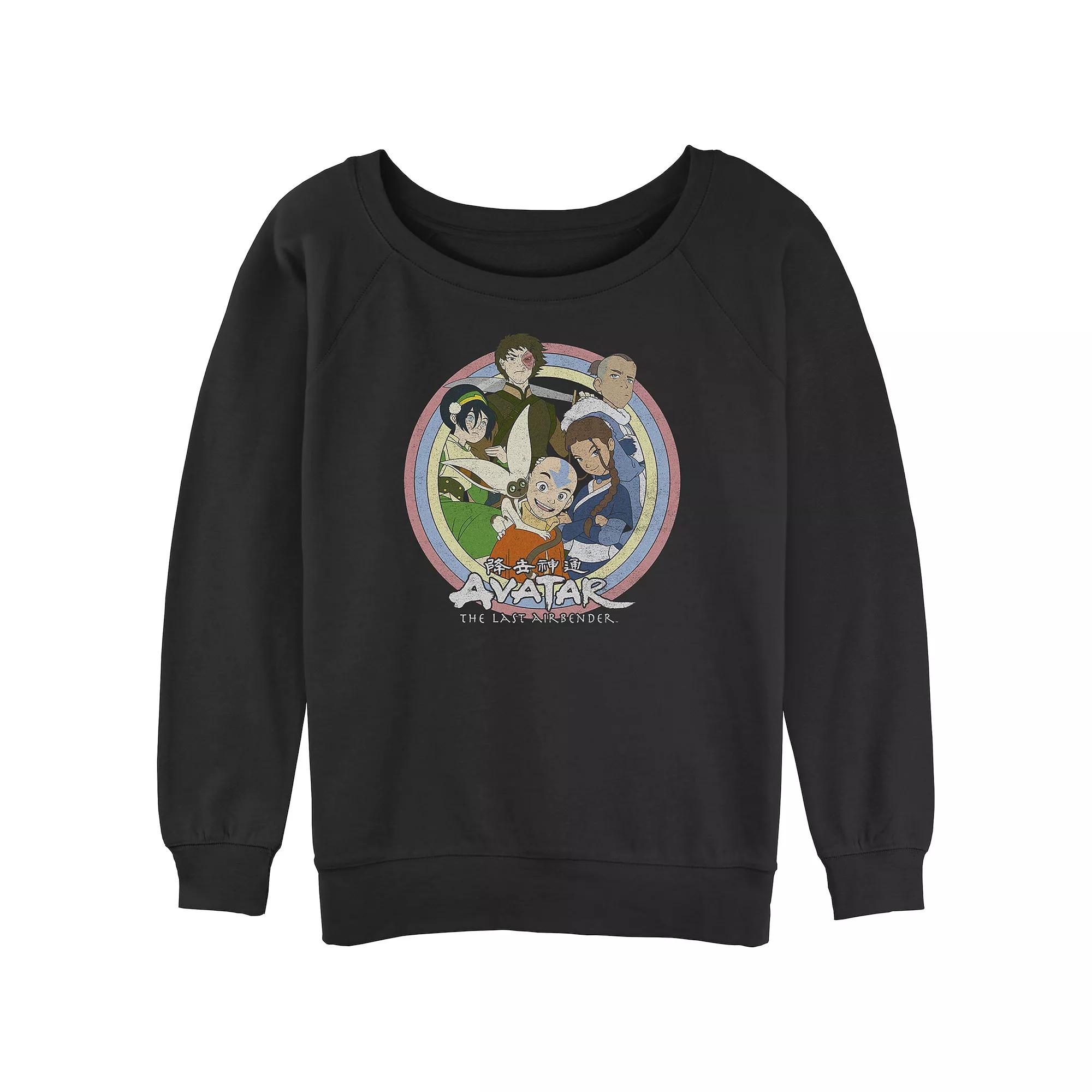 Juniors' Avatar The Last Airbender Group Stamp Slouchy Terry Graphic Pullover, Women's, Size: Large, Black Product Image