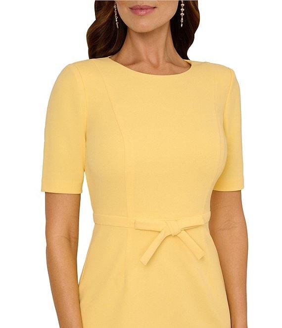 Adrianna Papell Crew Neck Short Sleeve Bow Front Crepe Sheath Dress Product Image