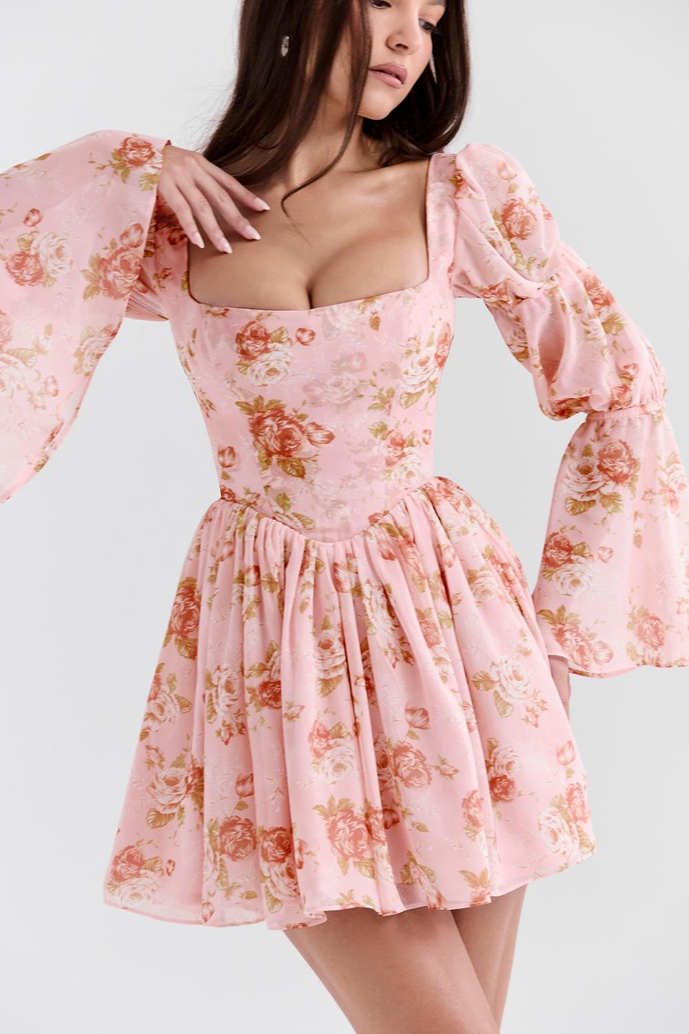 Sancia  english vintage rose print puff sleeve mini dress Product Image