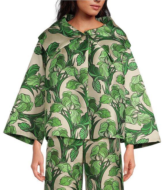 Buru Grace Printed Brocade Oversized Point Collar 3/4 Sleeve Cropped Coat Product Image
