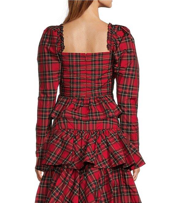 Antonio Melani Elvira Plaid Tie Square Neck Long Puffed Sleeve Blouse Product Image