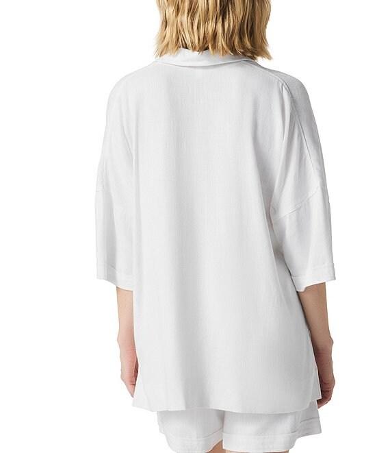 Splendid Coastal Knit Notch Collar 3/4 Sleeve Polo Top Product Image