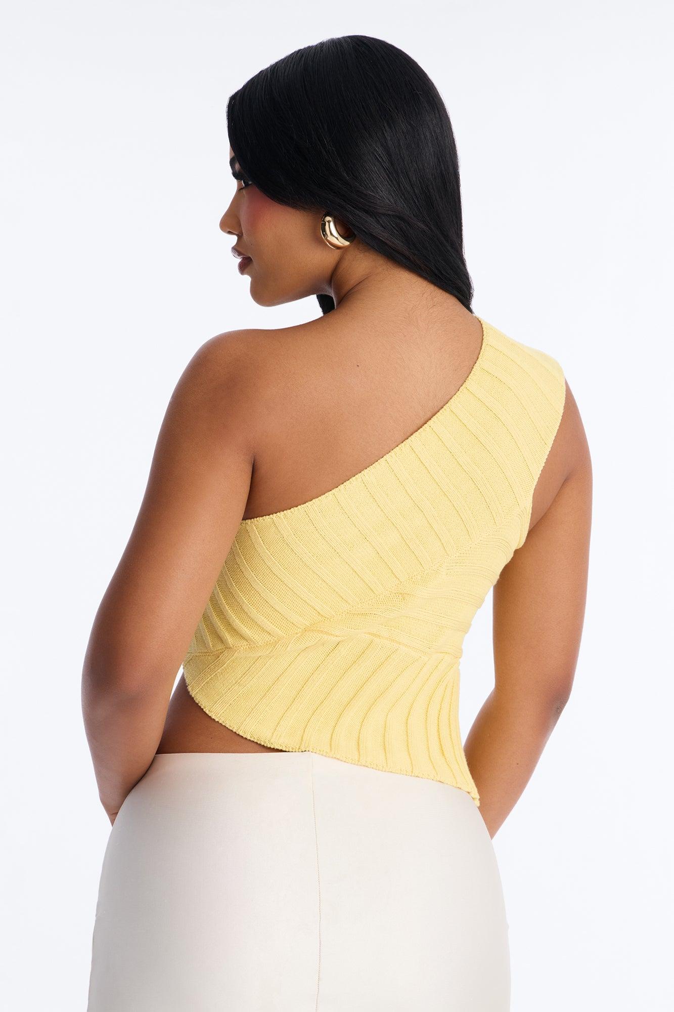 Amaya One Shoulder Sweater Top - Butter Yellow Female Product Image