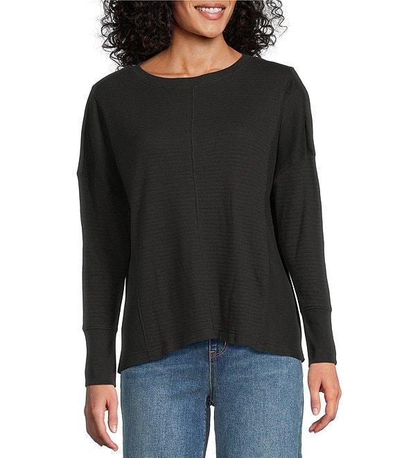 Westbound Waffle Solid Long Sleeve Crew Neck Pullover Top Product Image