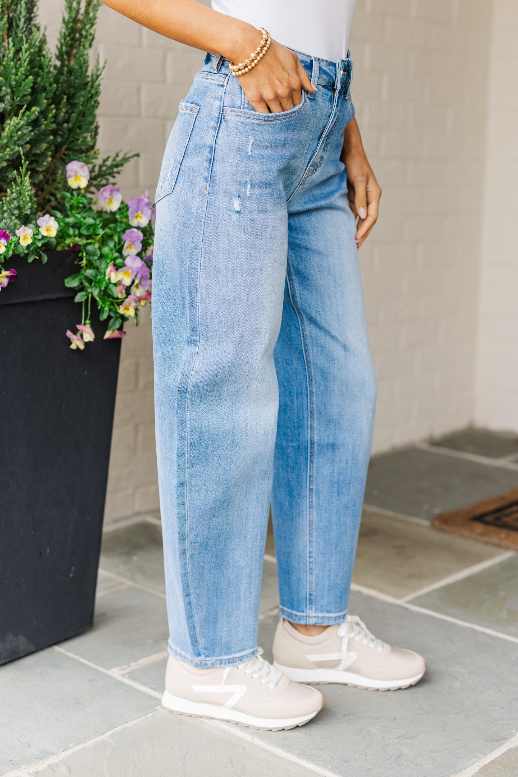 All For It Medium Wash Barrel Leg Jeans Female Product Image