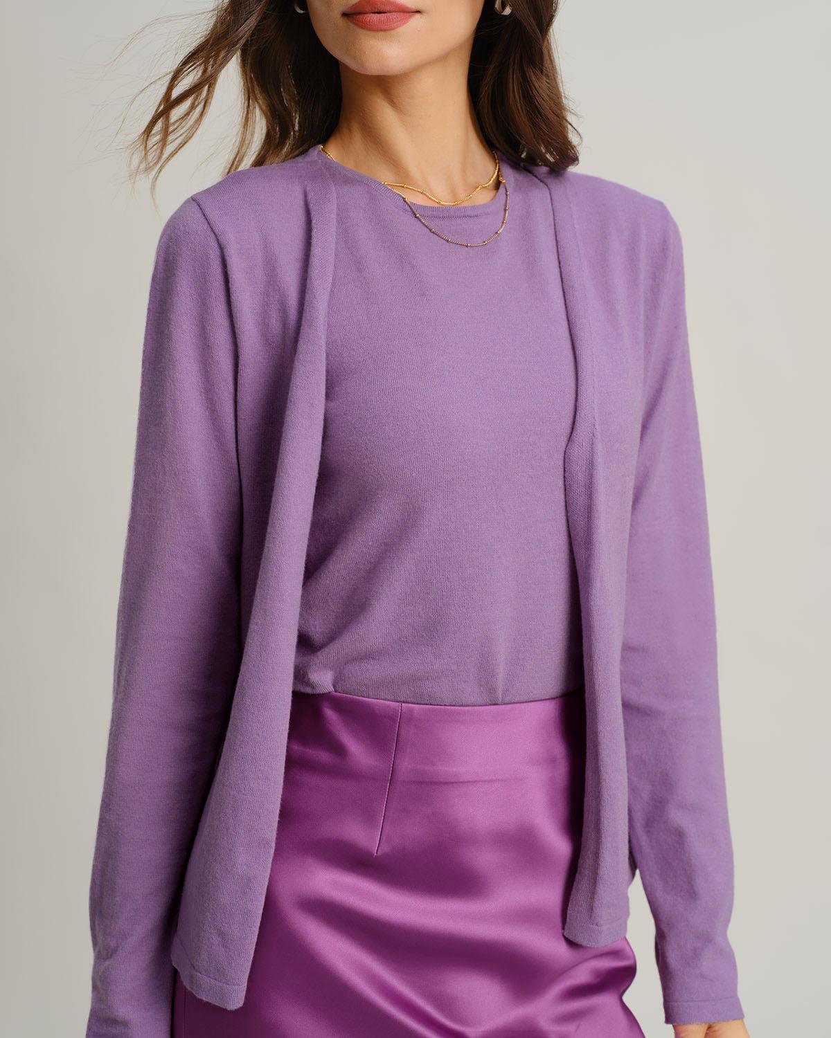 Purple Ribbed Knit Cardigan Product Image