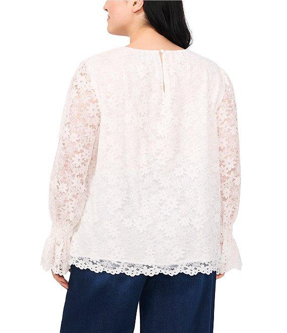 CeCe Plus Lace Crew Neck Long Sleeve Smocked Cuff Blouse Product Image