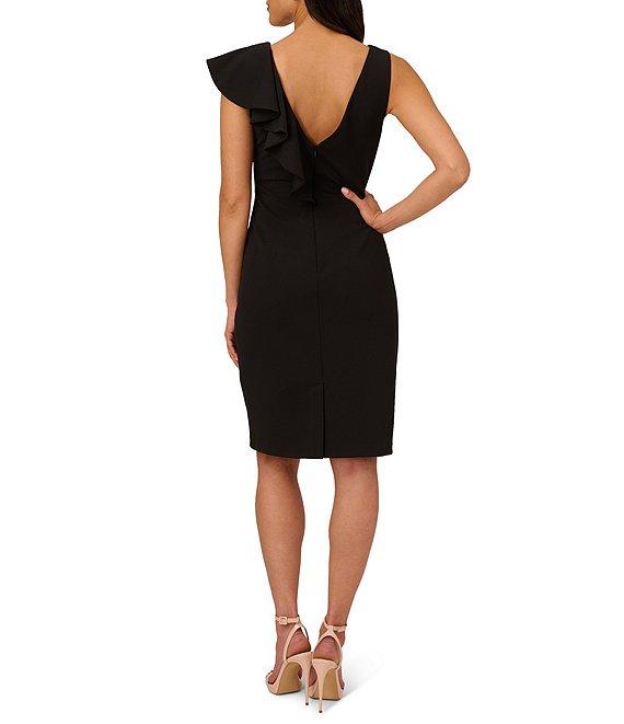 Adrianna Papell Stretch Boat Neck Sleeveless Sheath Side Ruffle Sheath Dress Product Image