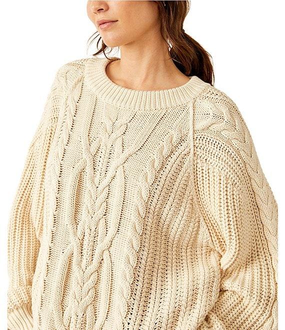 Free People Frankie Cable Knit Crew Neck Long Sleeve Sweater Product Image