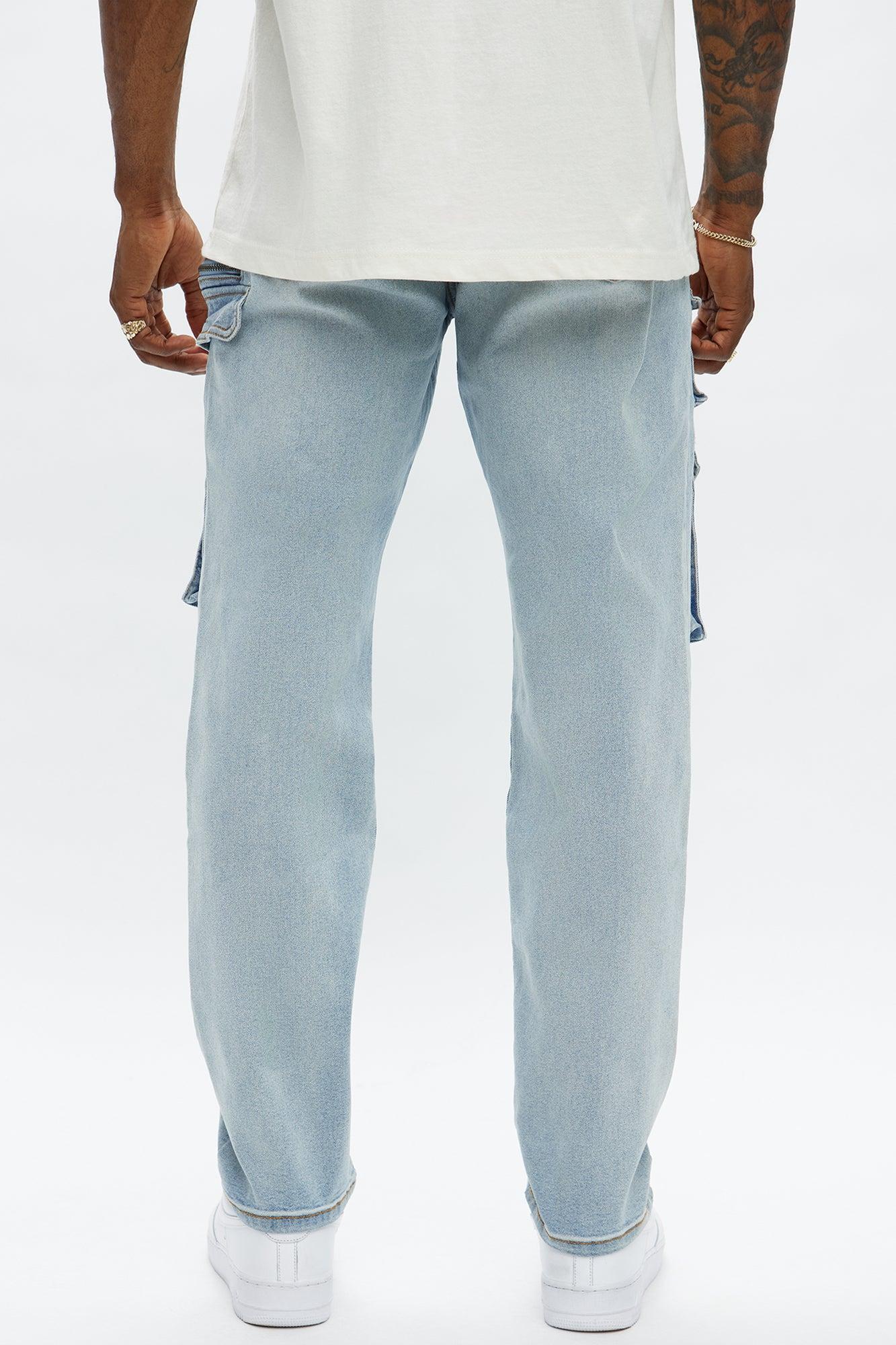 Cargo Pocket Slim Taper Jeans - Light Blue Wash Product Image