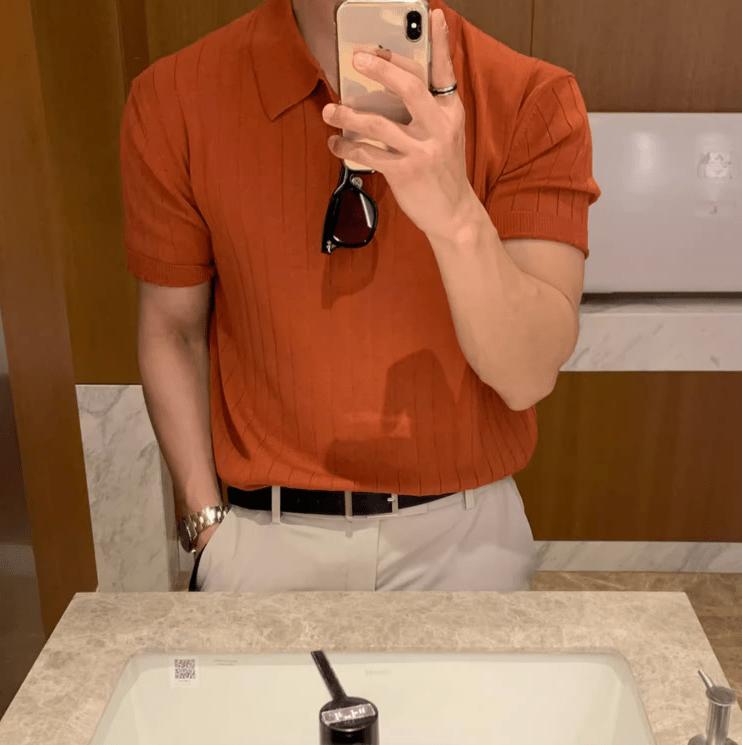 RT No. 9304 VERTICAL KNITTED SHORT SLEEVE COLLAR SHIRT Product Image