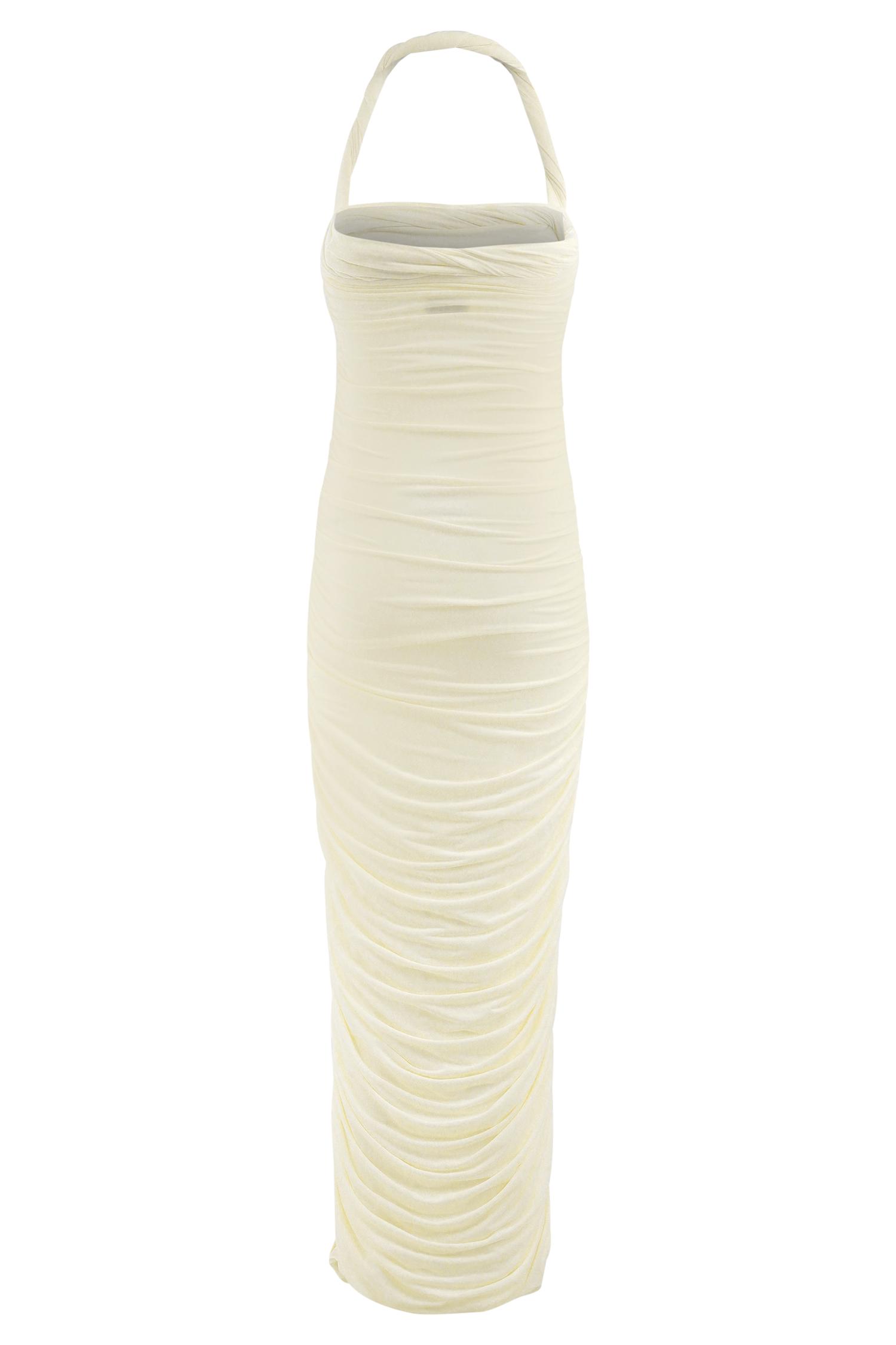 Camila Ruched Halter Midi Dress - Ivory Product Image